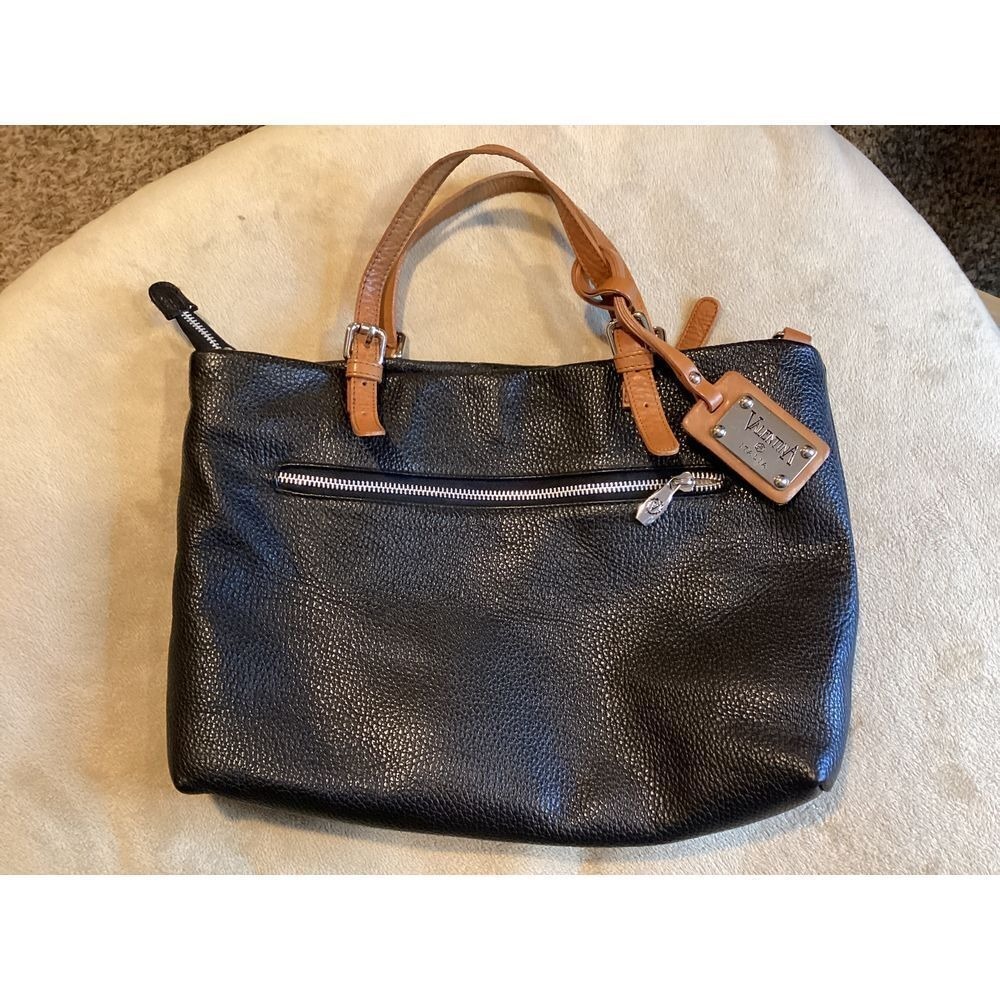 Valentina Black Pebbled Genuine Leather Handbag Purse, Arm Straps Only‎